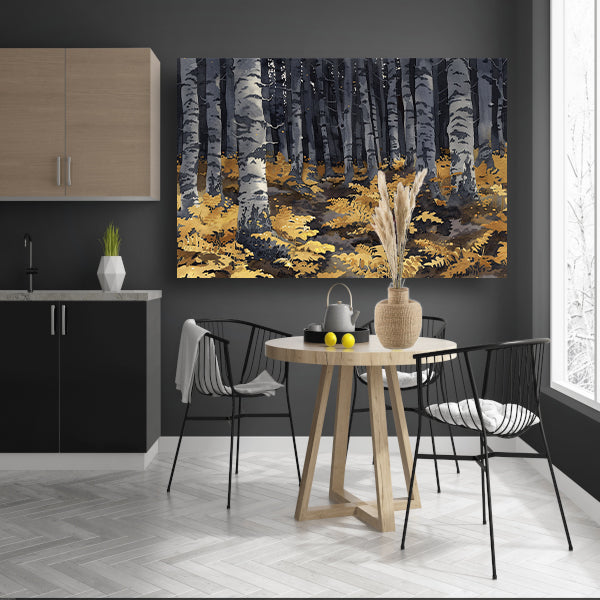 Realistisch schilderij van bomen en varens canvas