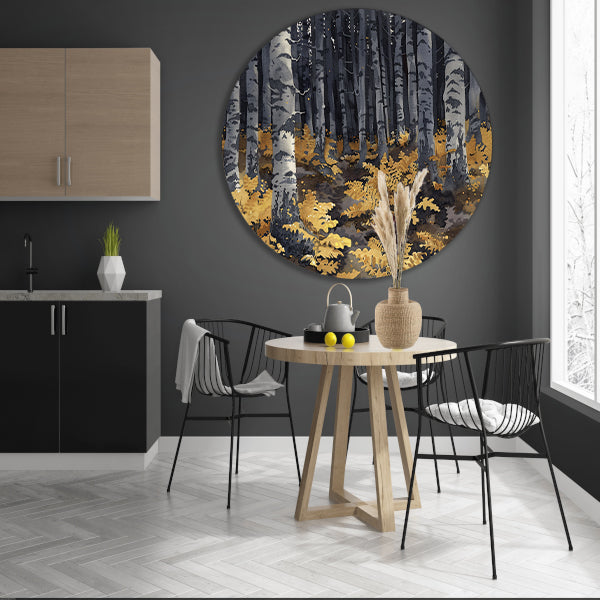 Realistisch schilderij van bomen en varens aluminium muurcirkel