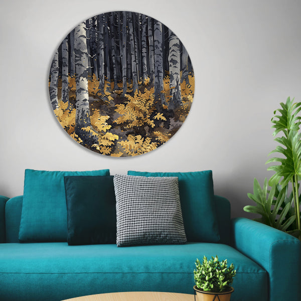 Realistisch schilderij van bomen en varens aluminium muurcirkel