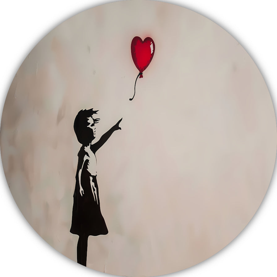 Silhouet van meisje met rode hartvormige ballon forex muurcirkel