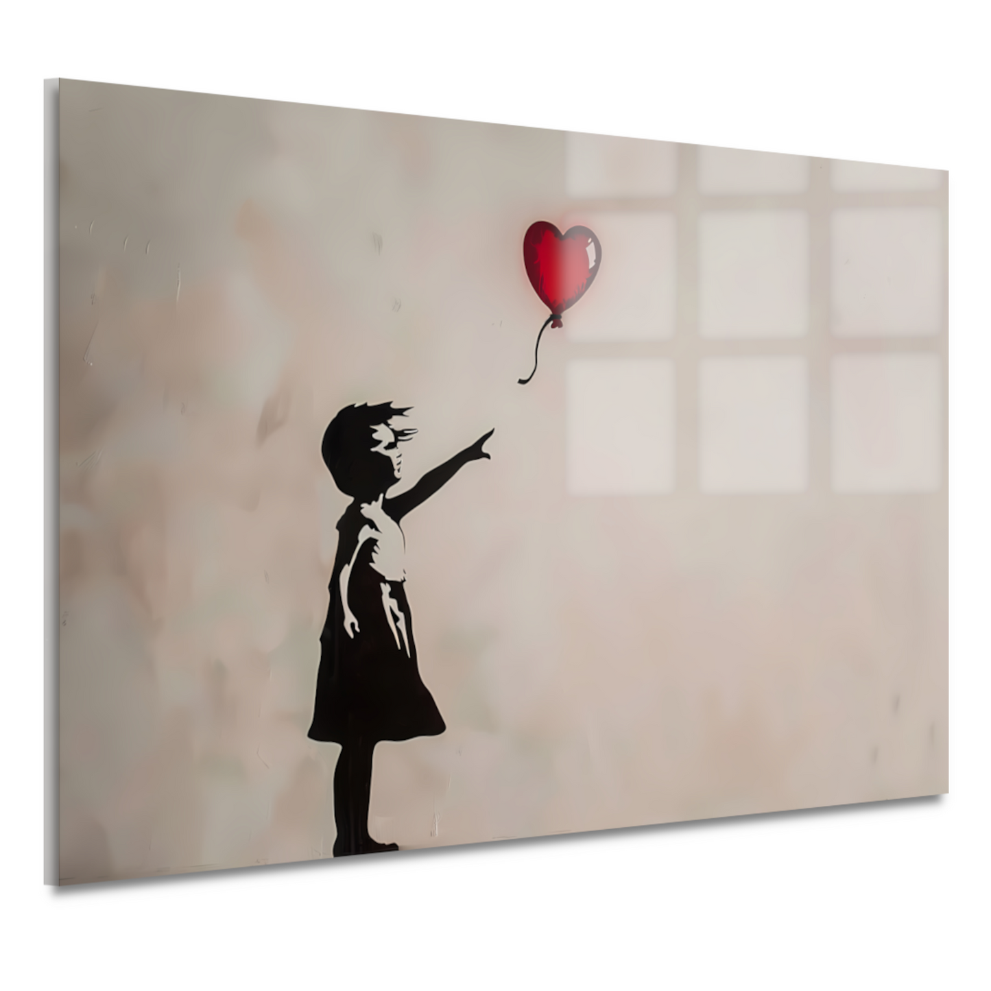 Silhouet van meisje met rode hartvormige ballon acrylglas
