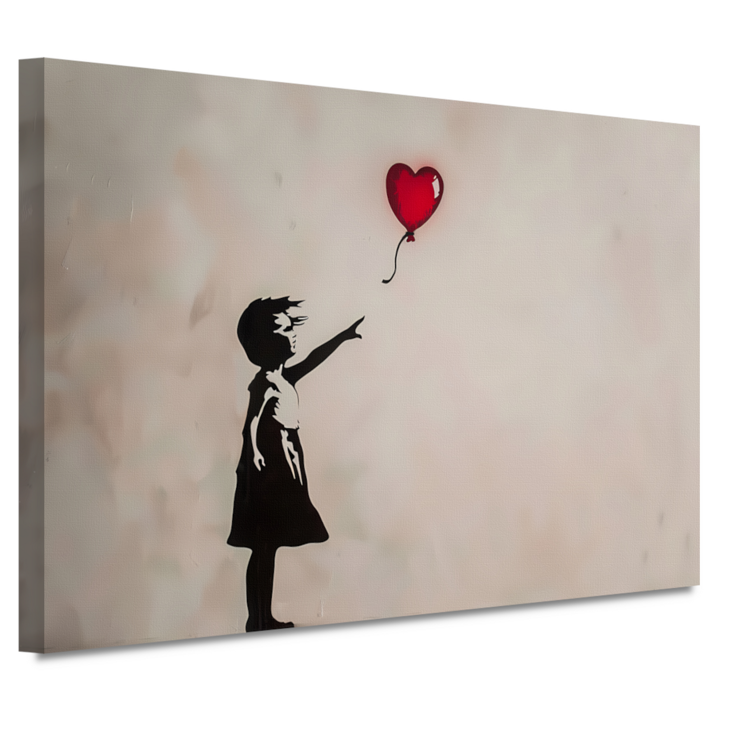 Silhouet van meisje met rode hartvormige ballon canvas