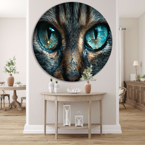 Betoverende kat met stralende blauwe ogen aluminium muurcirkel
