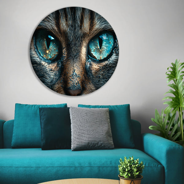 Betoverende kat met stralende blauwe ogen aluminium muurcirkel