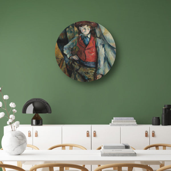 Jongen in een rood vest - Paul Cézanne aluminium muurcirkel