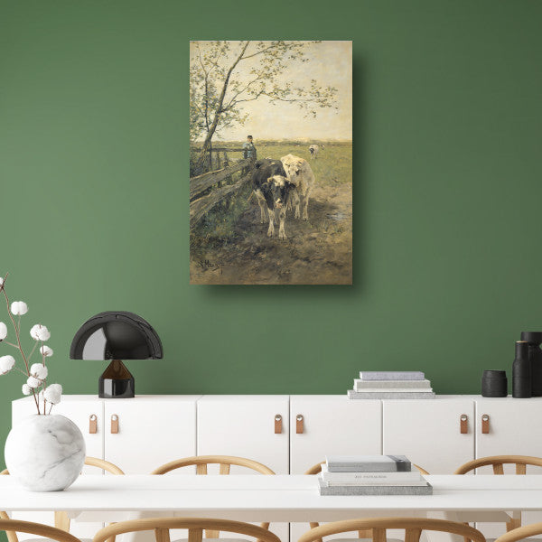 De Melkbocht - Anton Mauve canvas met baklijst