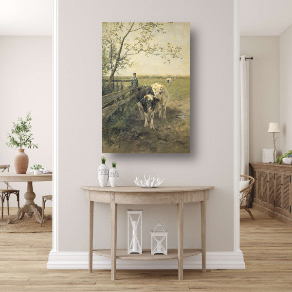 De Melkbocht - Anton Mauve canvas met baklijst