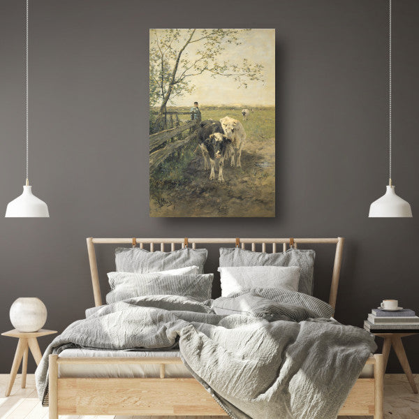 De Melkbocht - Anton Mauve canvas met baklijst