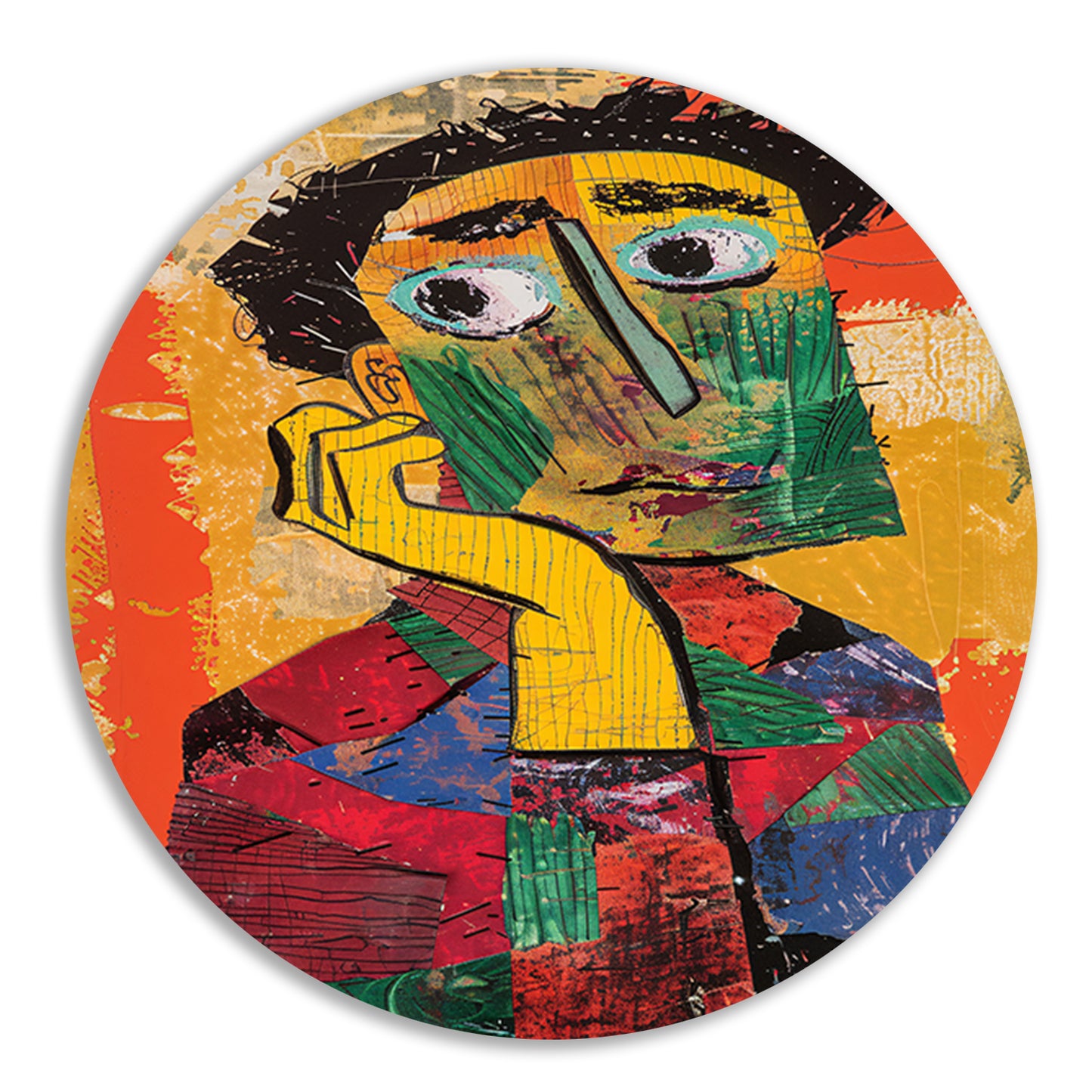 Abstract Portret in levendige Kleuren aluminium muurcirkel