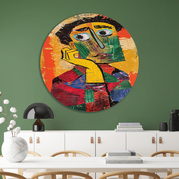 Abstract Portret in levendige Kleuren aluminium muurcirkel