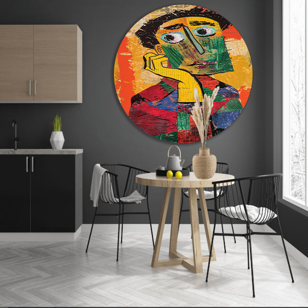 Abstract Portret in levendige Kleuren aluminium muurcirkel
