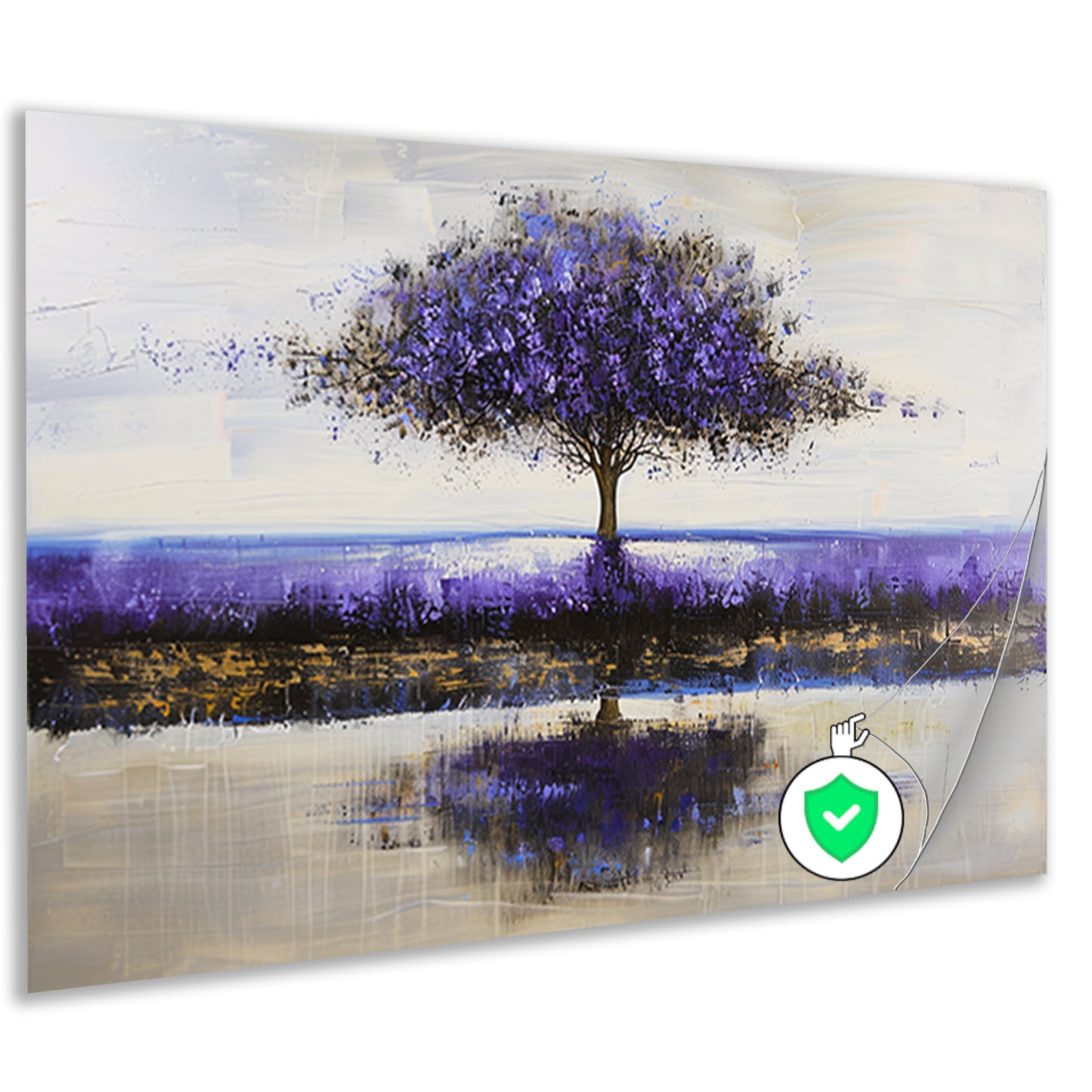 Paarse boom in abstract landschap schilderij poster