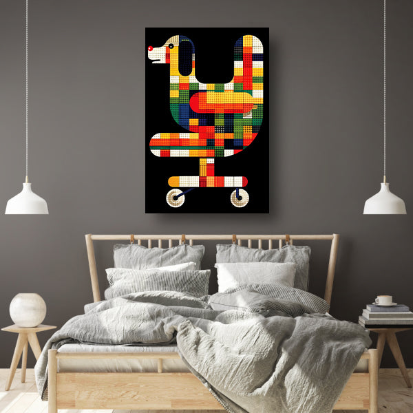 Abstract hond in Kleurrijk bureaustoel canvas met baklijst