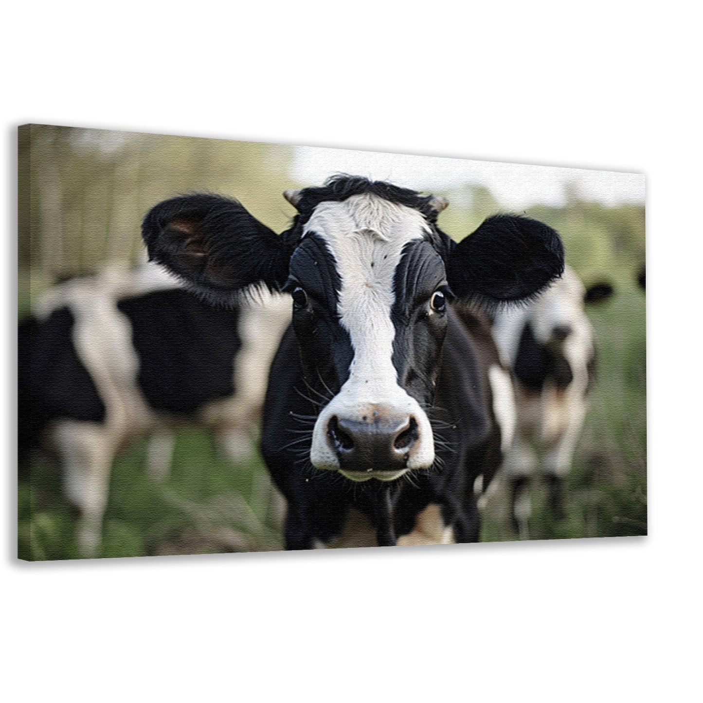 Zwart-witte koe in close-up buitenomgeving canvas
