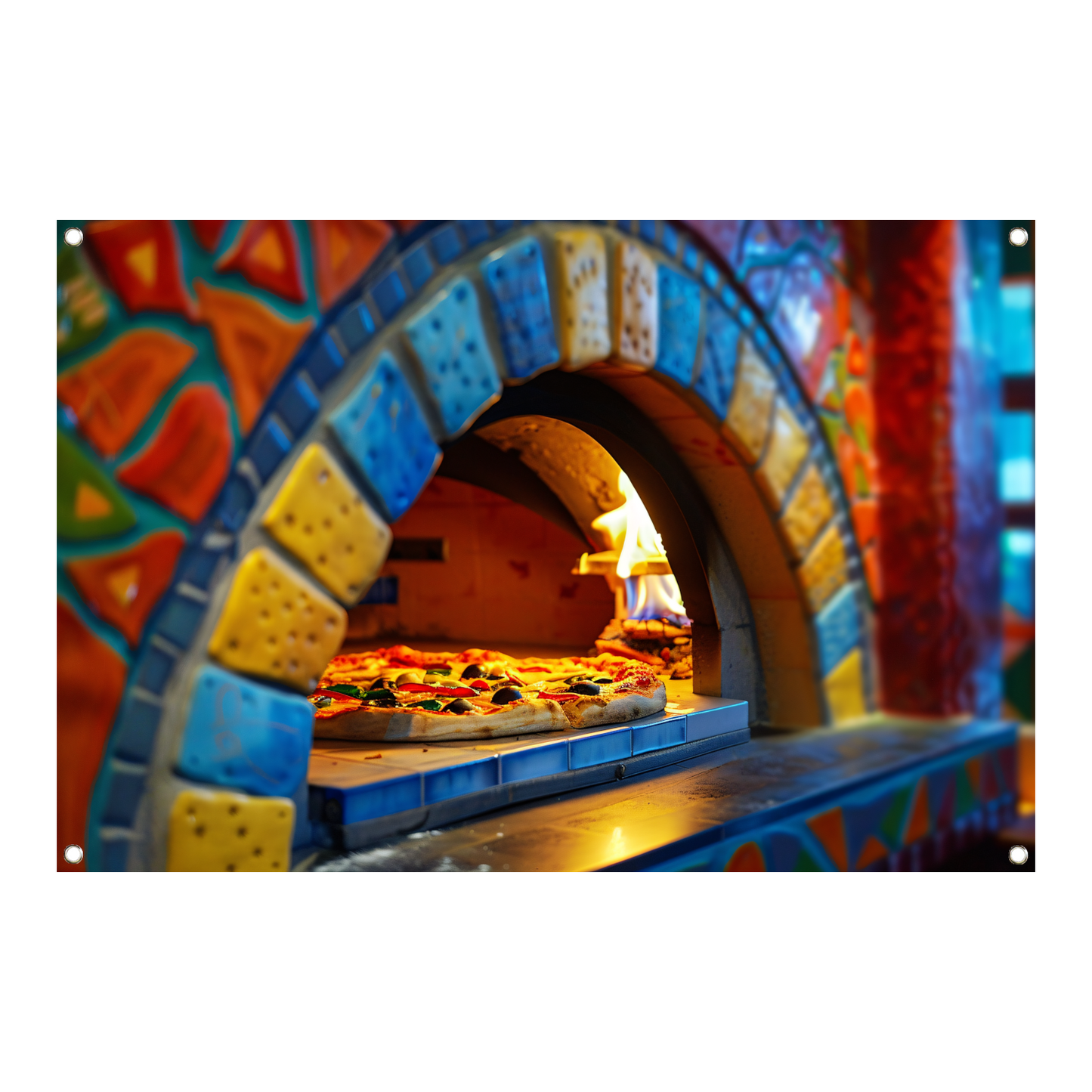 Minimalistische pizzakunst in oven tuinposter
