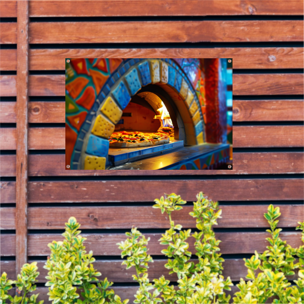 Minimalistische pizzakunst in oven tuinposter