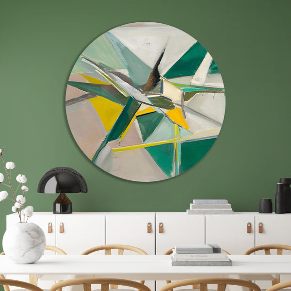 Abstract met Groene en Gele Verf aluminium muurcirkel