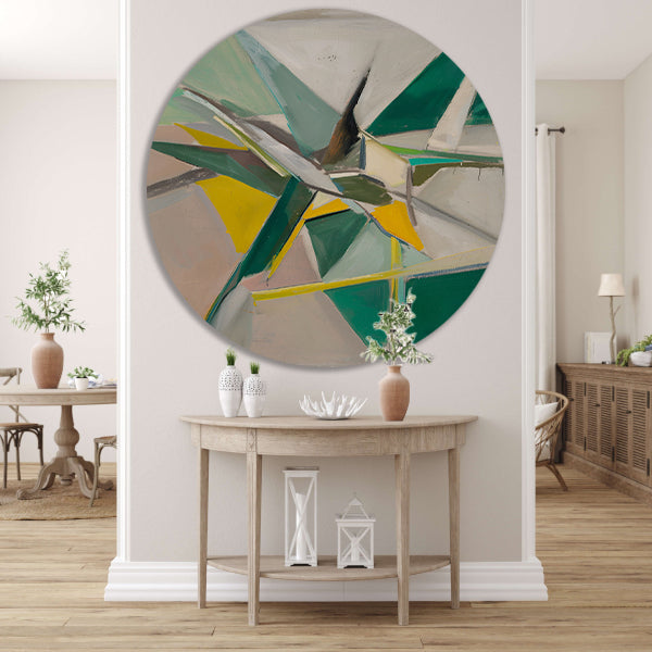 Abstract met Groene en Gele Verf aluminium muurcirkel