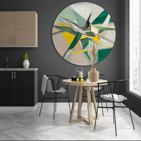 Abstract met Groene en Gele Verf aluminium muurcirkel