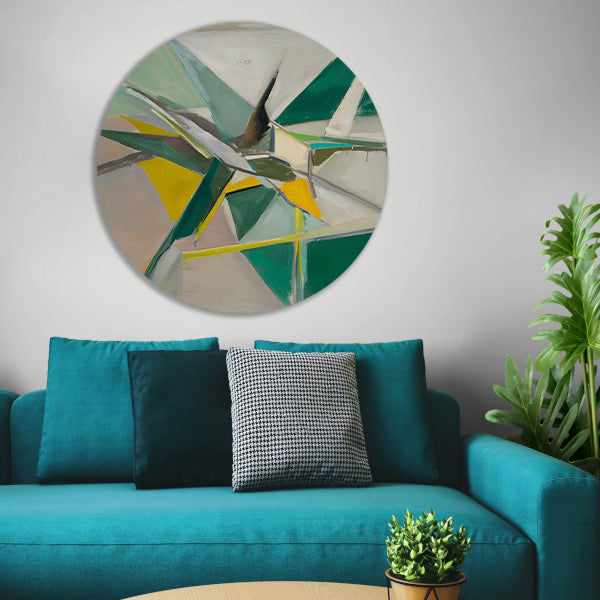 Abstract met Groene en Gele Verf aluminium muurcirkel