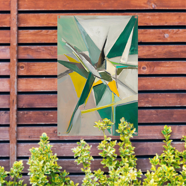 Abstract met Groene en Gele Verf tuinposter