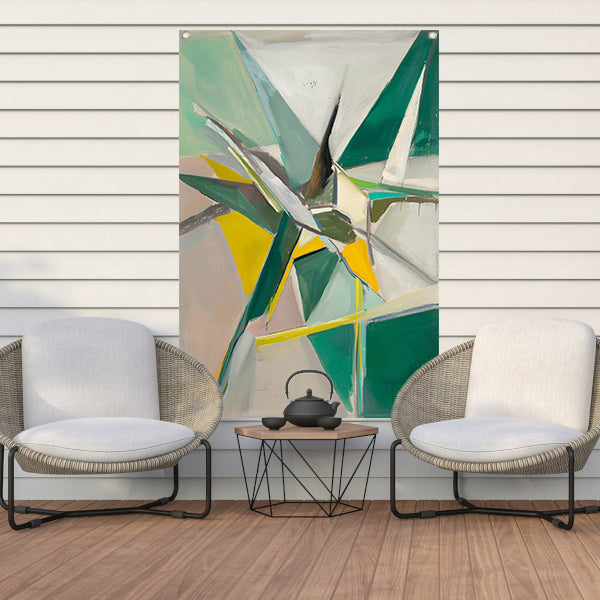 Abstract met Groene en Gele Verf tuinposter