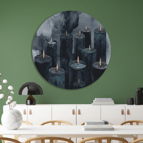 Sereen schilderij van kaarsen met vlammen aluminium muurcirkel