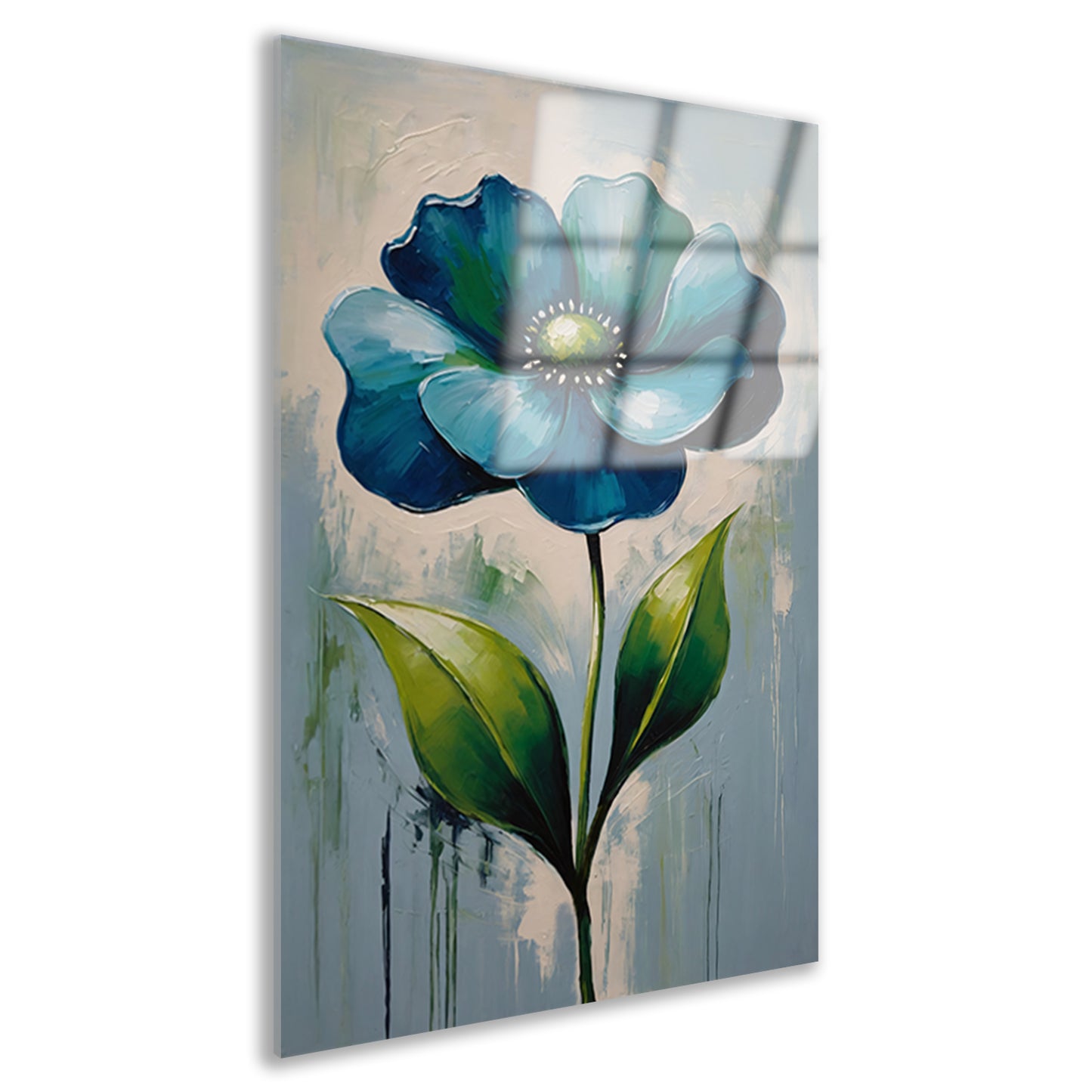 Impressionistische Blauwe Bloem op Canvas Acrylglas