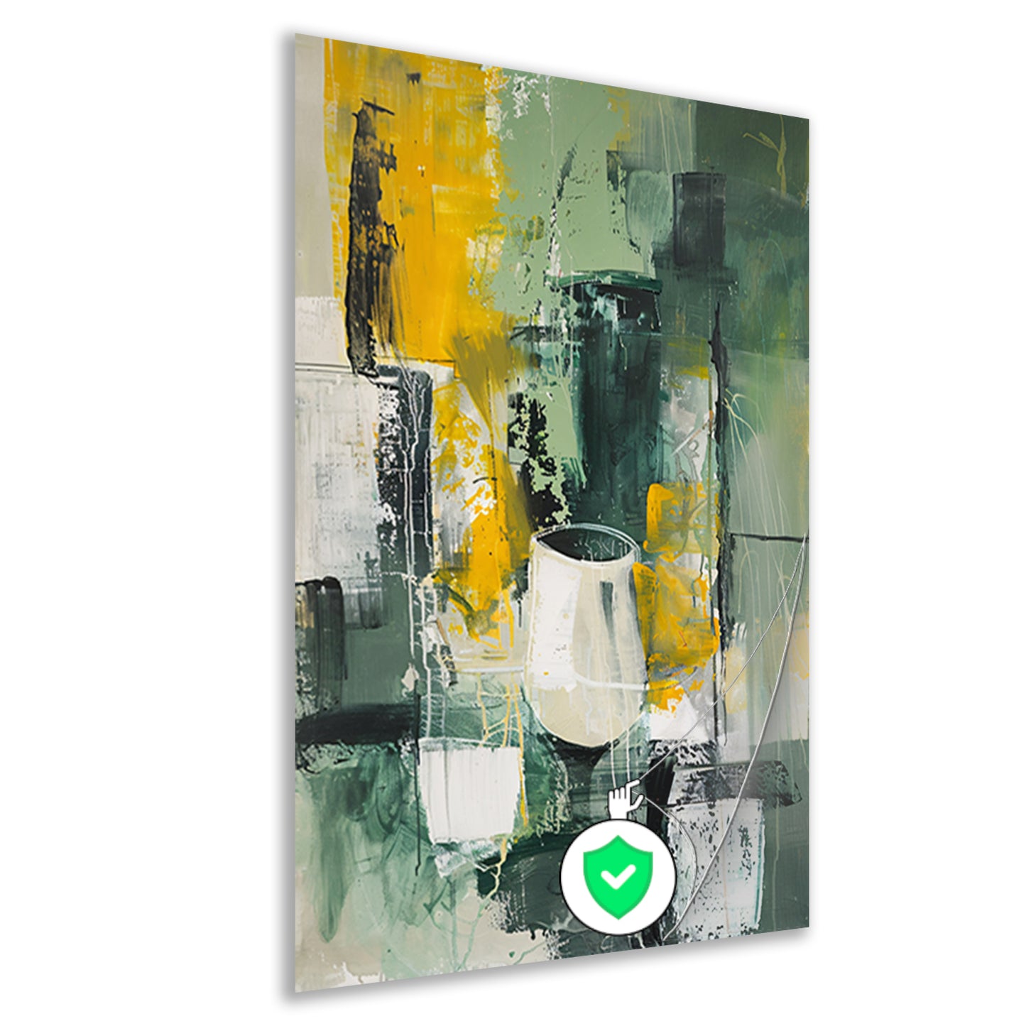 Modern abstract schilderij met glas poster