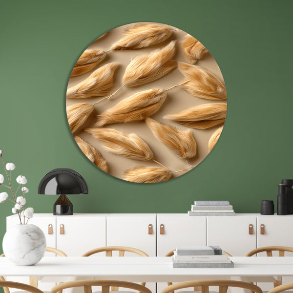 Abstracte Veren in Beige aluminium muurcirkel