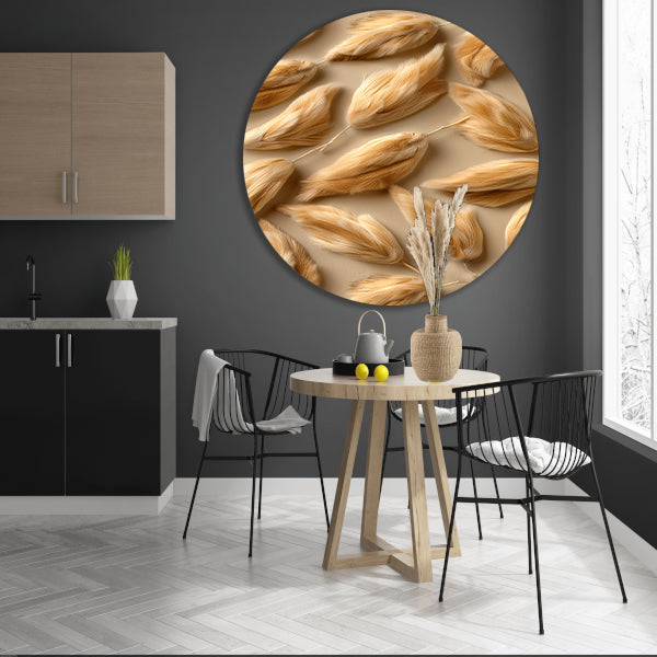 Abstracte Veren in Beige aluminium muurcirkel