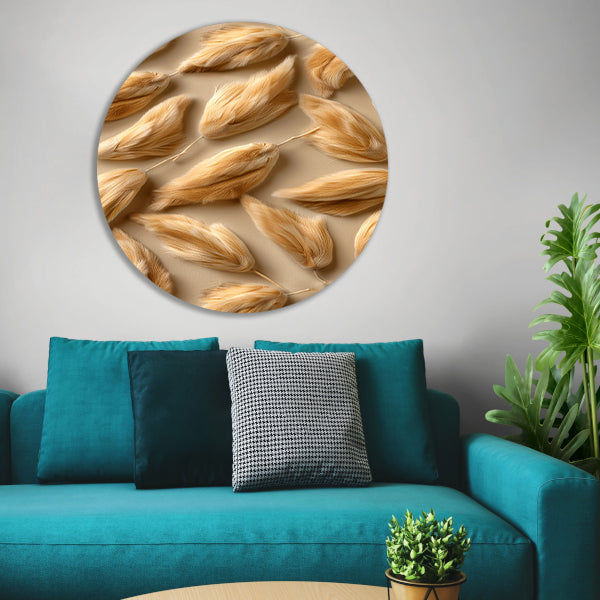 Abstracte Veren in Beige aluminium muurcirkel