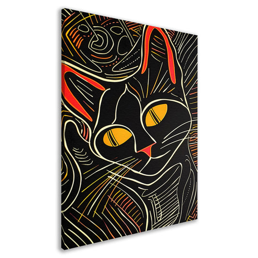 Kleurrijke lijntekening van een kat canvas
