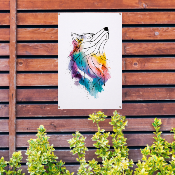 Kleurrijke abstracte wolf in aquarel tuinposter