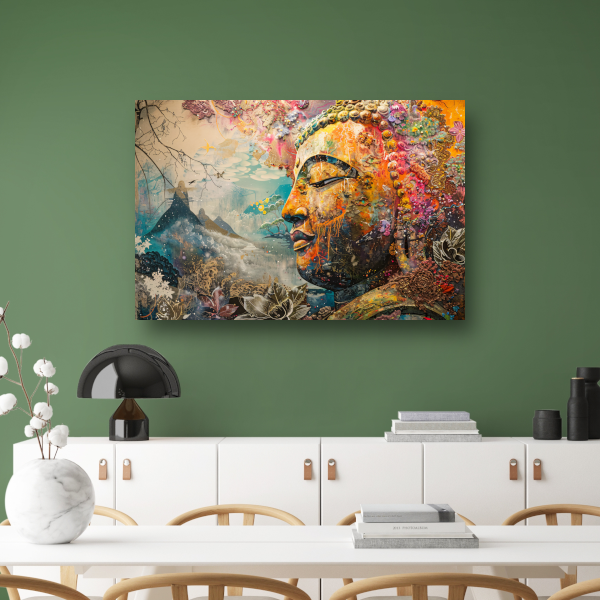 Eclectische Boeddha met Kleurrijke Achtergrond canvas