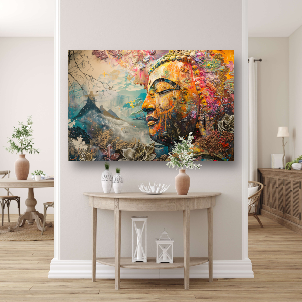 Eclectische Boeddha met Kleurrijke Achtergrond canvas