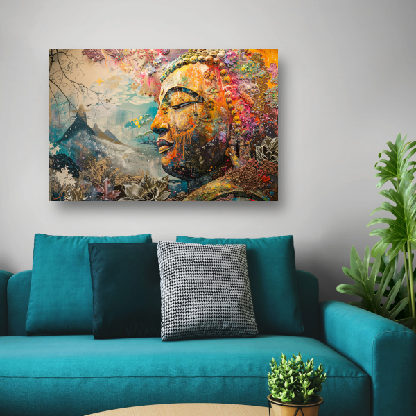 Eclectische Boeddha met Kleurrijke Achtergrond canvas