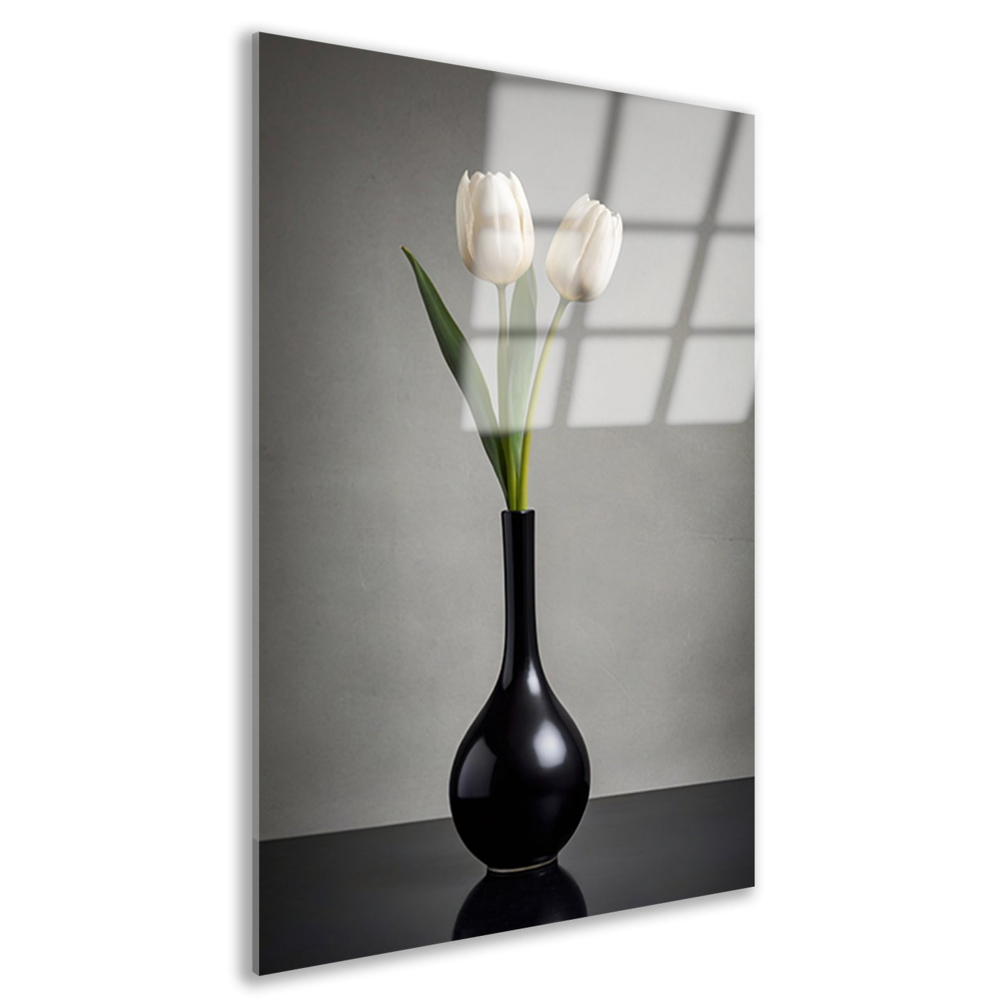 Minimalistische Witte Tulpen in Zwarte Vaas Acrylglas