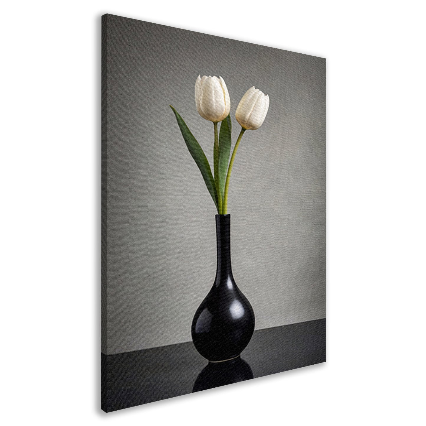 Minimalistische Witte Tulpen in Zwarte Vaas canvas