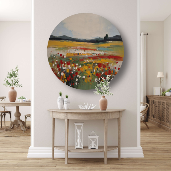 Impressionistisch Bloemenveld bij Zomerzonsondergang forex muurcirkel