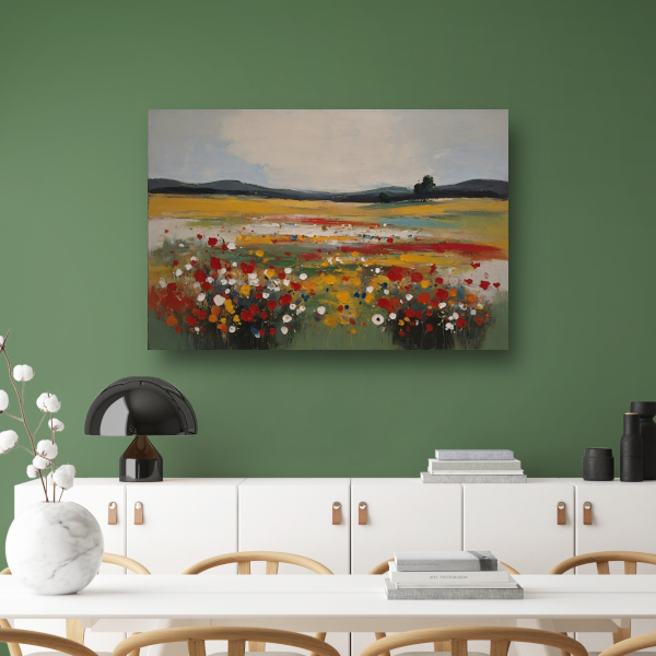 Impressionistisch Bloemenveld bij Zomerzonsondergang poster