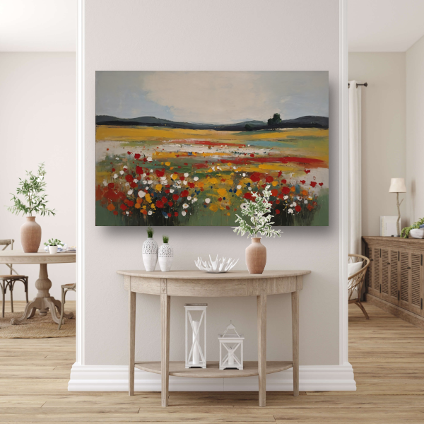Impressionistisch Bloemenveld bij Zomerzonsondergang poster