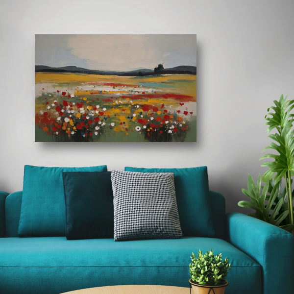 Impressionistisch Bloemenveld bij Zomerzonsondergang poster