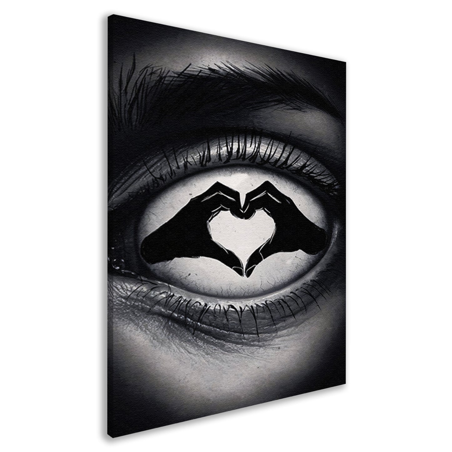 Oog en hartvorm handen in zwart en wit canvas