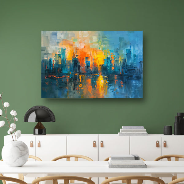 Levendige abstracte weergave van een grootstedelijk landschap poster