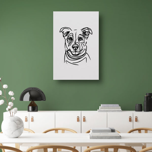 Minimalistische Zwart-Witte Hond Illustratie canvas met baklijst