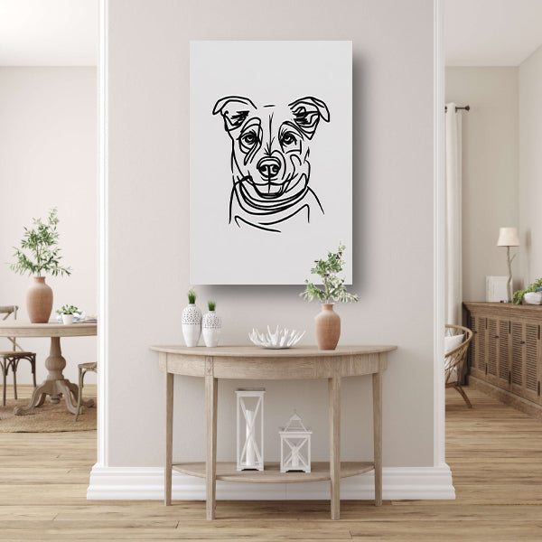 Minimalistische Zwart-Witte Hond Illustratie canvas met baklijst