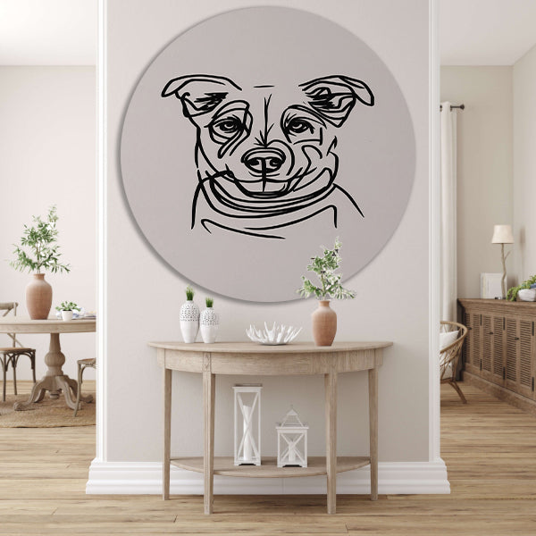 Minimalistische Zwart-Witte Hond Illustratie aluminium muurcirkel