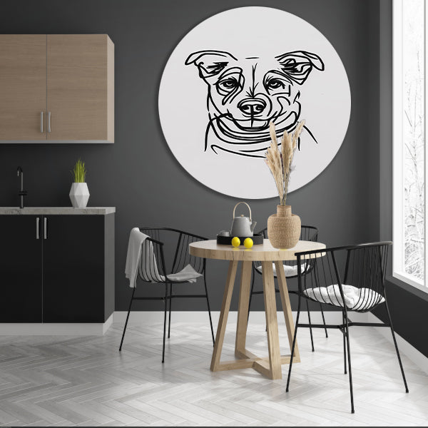Minimalistische Zwart-Witte Hond Illustratie forex muurcirkel