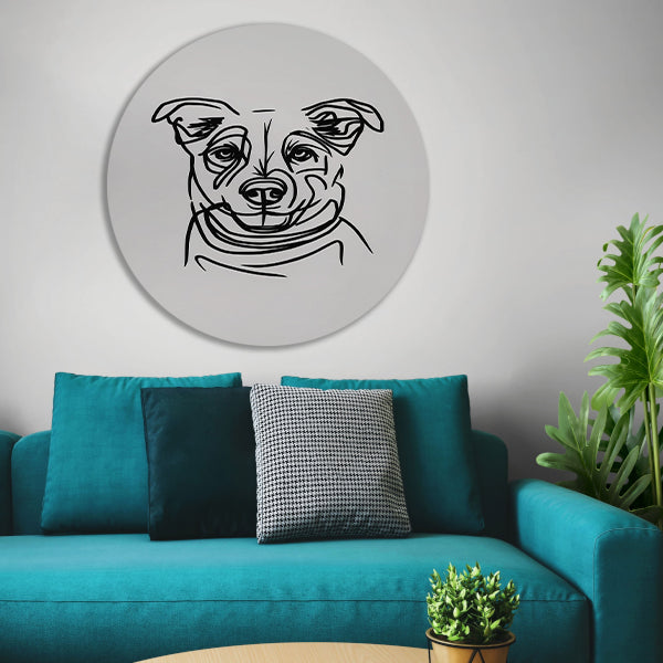 Minimalistische Zwart-Witte Hond Illustratie aluminium muurcirkel